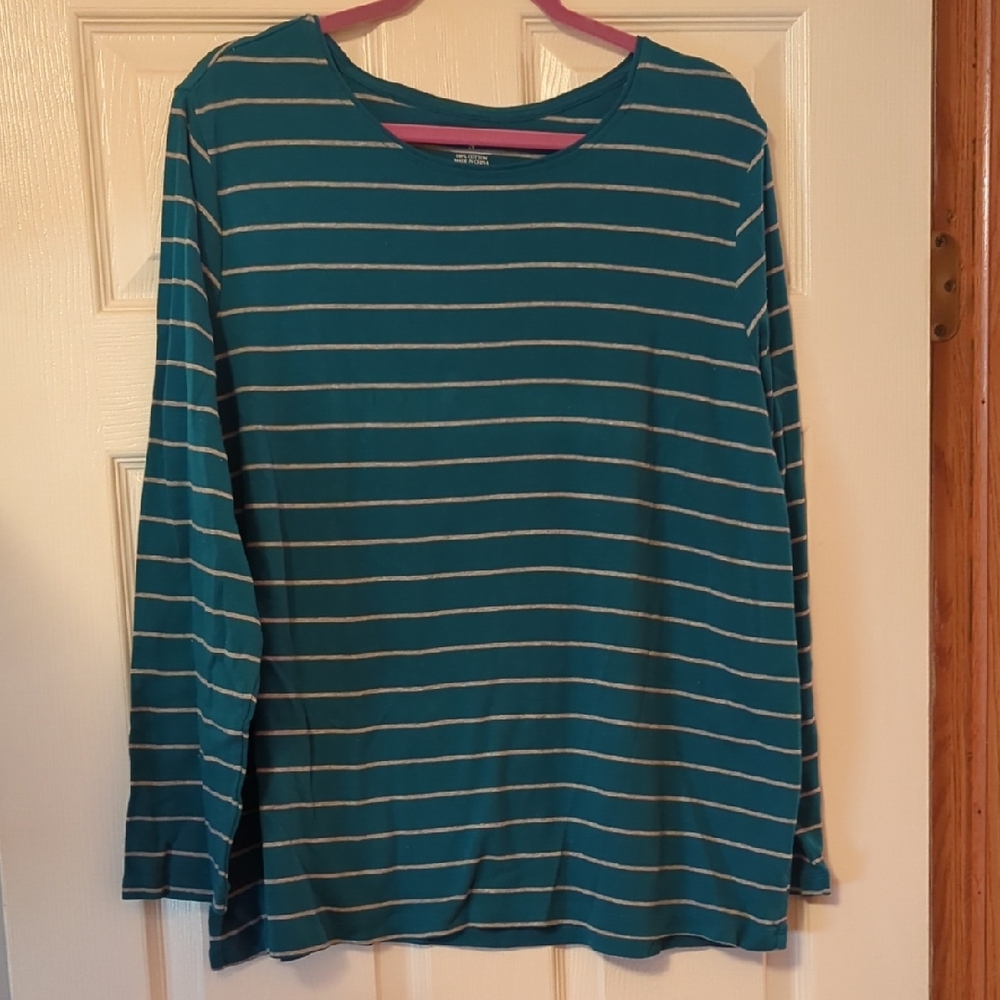 CJ Banks Teal Striped Long Sleeve Tee